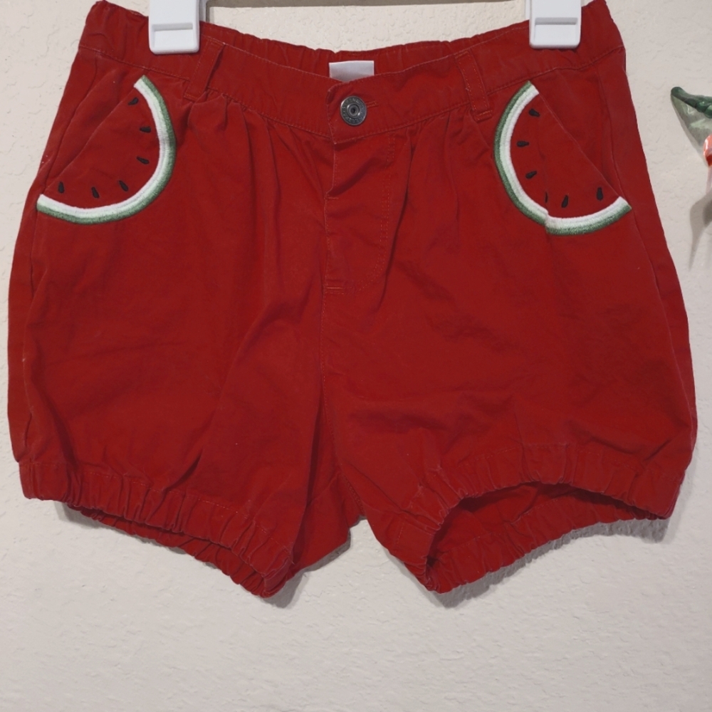 Red Little Girl's Shorts with Watermelon Design